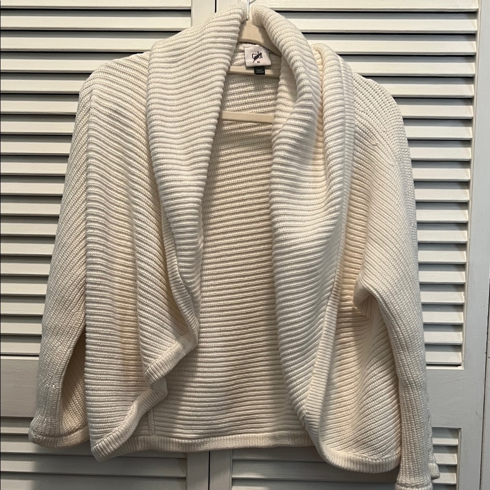 CAbi Cream Ribbed Open-Front Shawl Collar Cardigan